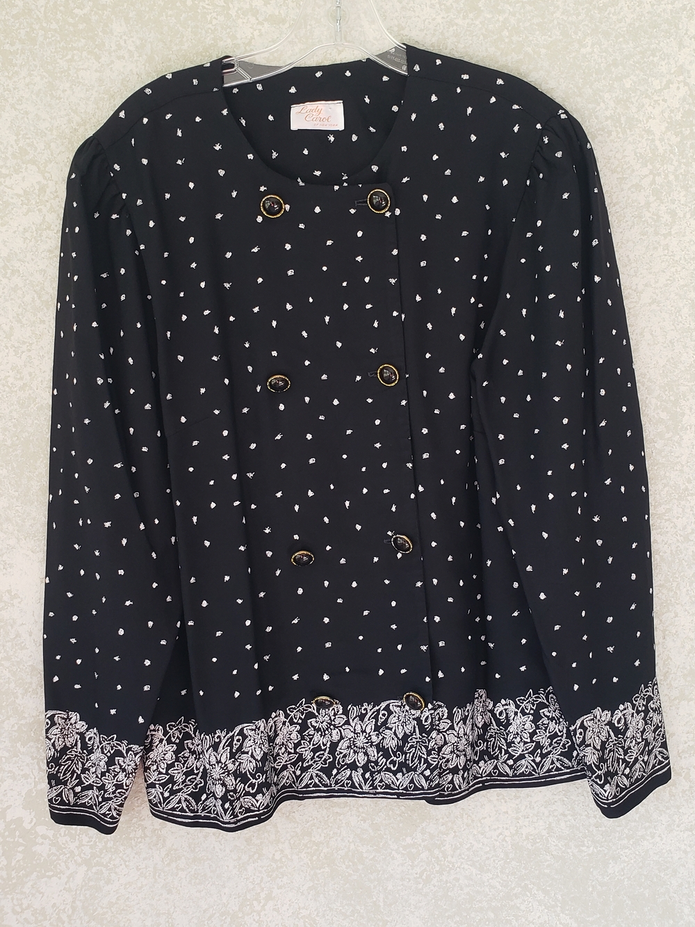 Lady Carol Black Polka-Dot Button Dress Jacket Large‎